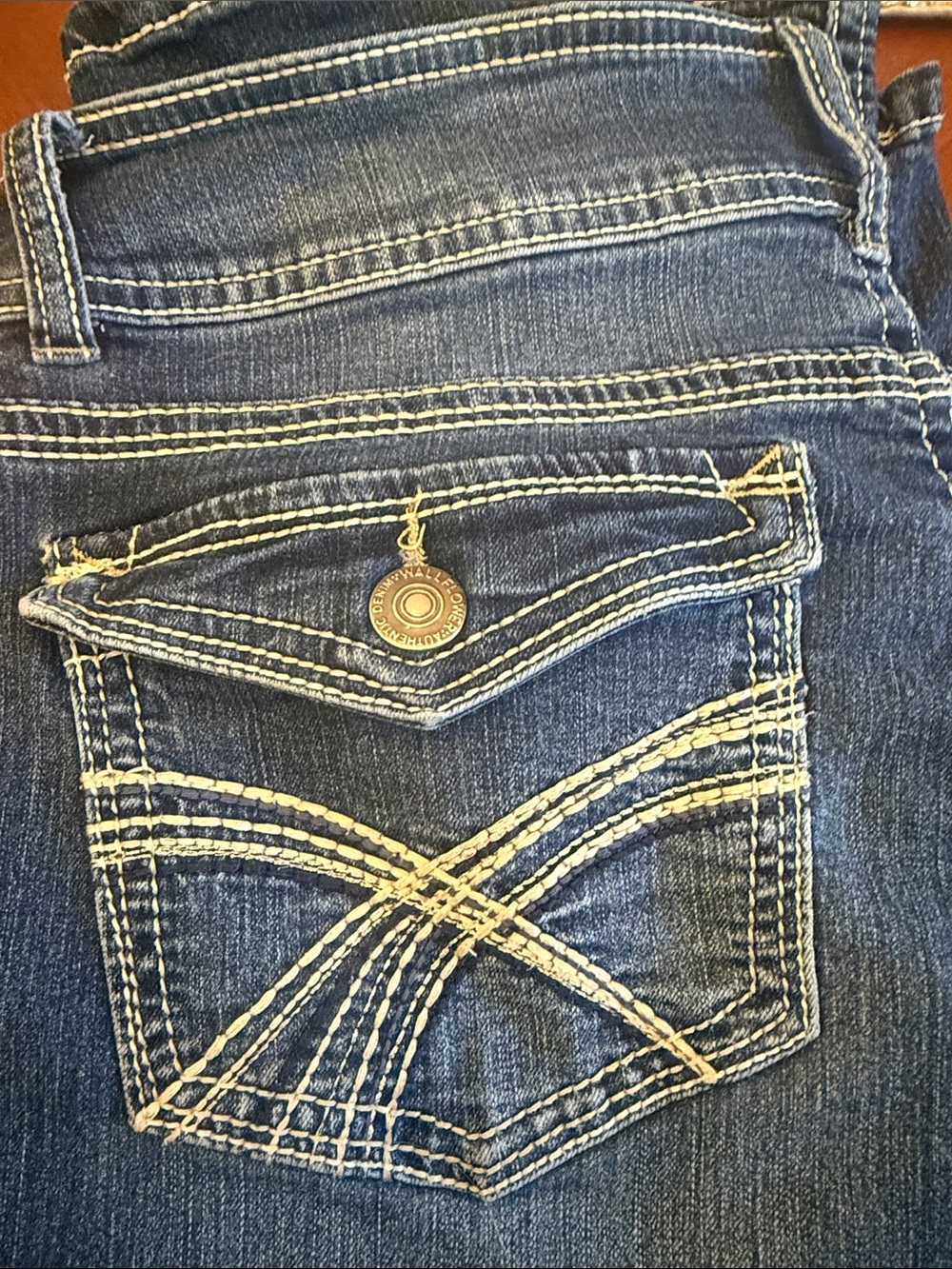 Wallflower Dark Blue Boot Cut Jeans with Cream Contrast Stitching